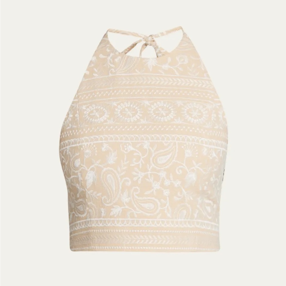 NWT! Jayme Tie-neck Halter Embroidered Crop Top